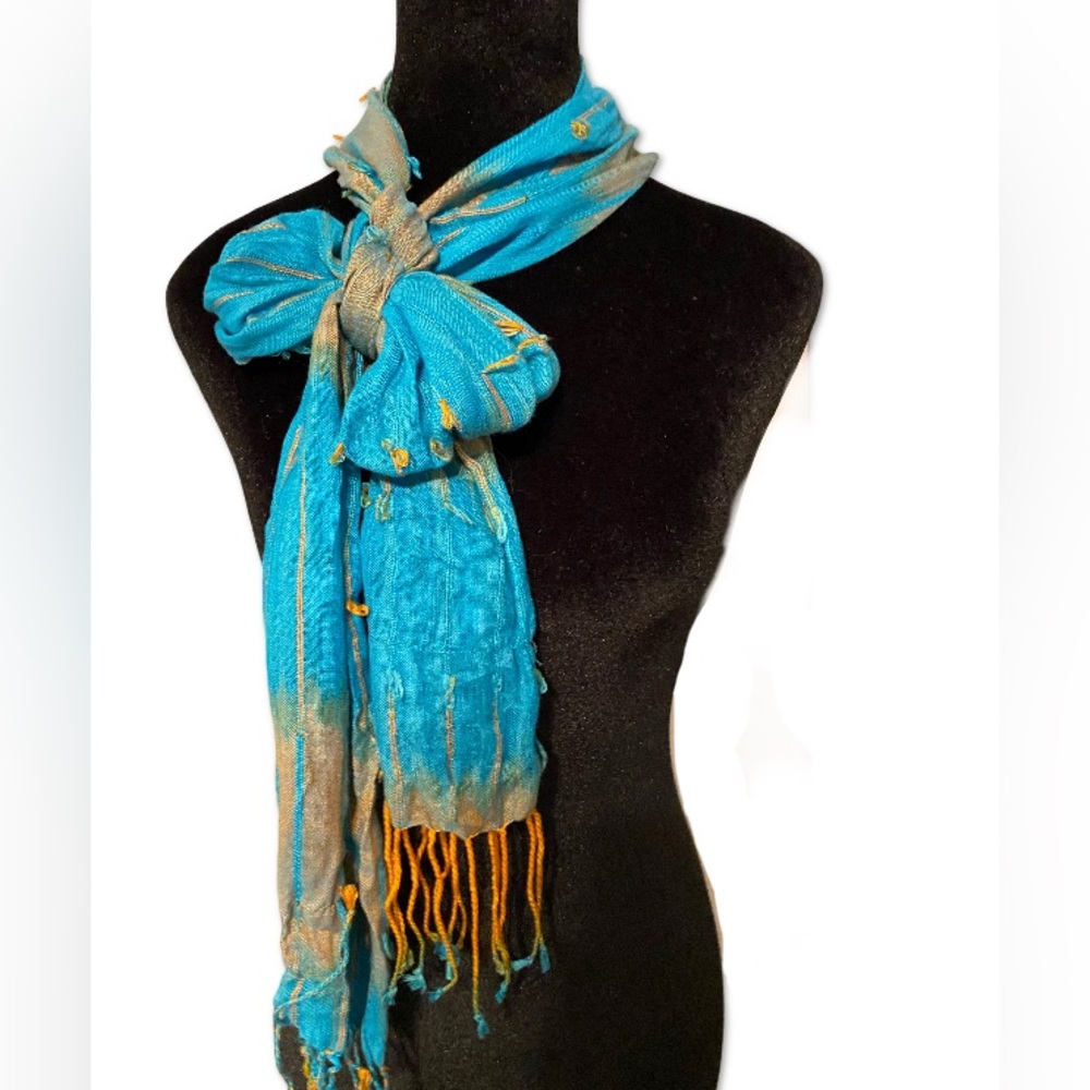 Beautiful Blue & Brown w/ Orange Scarf!